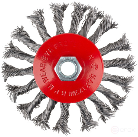 Корщетка-колесо с наклоном, гайка М14, стальная витая проволока 115 мм, блистер