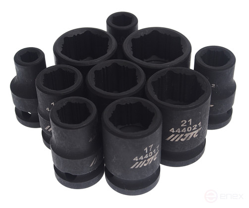 Набор головок для поврежденных болтов и гаек 1/2" 8-24мм 6-ти гранных 10 предметов в кейсе JTC