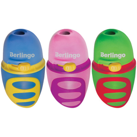 Plastic sharpener Berlingo "Riddle" 1 hole, container, with a pencil sharpening regulator, assorted