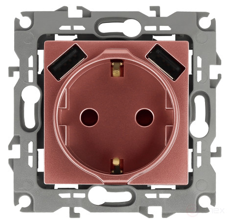 Розетка ЭРА Серия 12 12-4109-14 2P+E 16A-250В штор. с 2xUSB 5В-3А медь