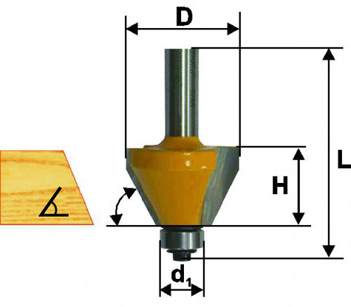 Edge cone cutter F44.4X20.5 mm 45°, shank 8 mm
