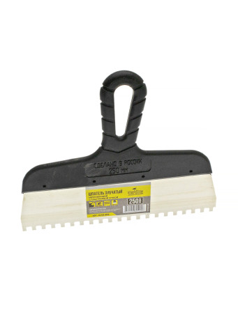 Шпатель зубчатый нержавеющий 250 мм, зуб 6х6 мм, ЧЕГЛОК (20)