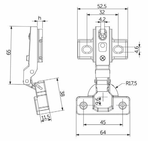 Петля полунакладная с пружиной 45мм h0 slide-on AKS LIGHT 52г