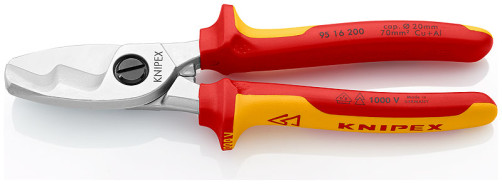 VDE cable cutter with double cutting edges, cut: cable Ø 20 mm (70 mm2, AWG 2/0), L-200 mm, dielectric, chrome, 2-k handles