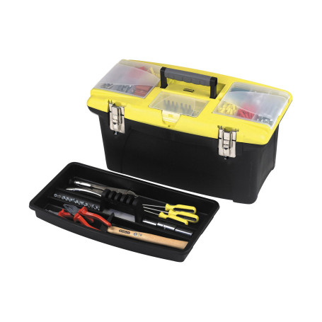 Jumbo tool box with 2 removable organizers in the lid, a compartment for screwdriver bits and metal locks plastic (19028) STANLEY 1-92-906. 19"/48.6x27.6x23.2 cm