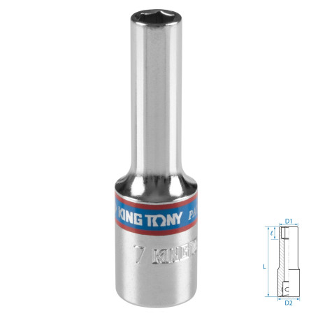 Головка торцевая глубокая шестигранная 3/8", 7 мм KING TONY 323507M