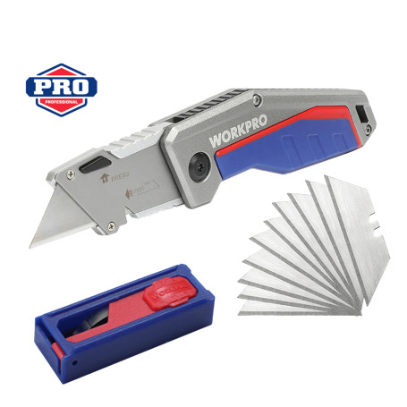 Universal Folding Aluminum Knife with Interchangeable Blades WP211012 WORKPRO