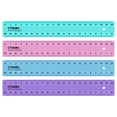 Ruler 20cm STAMM, plastic, 2 scales, opaque, pastel colors, assorted, European weight