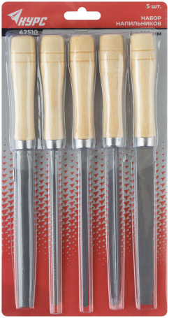 Напильники, набор 5 шт., деревянная ручка 150 мм