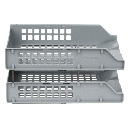 Лоток для бумаг горизонтальный СТАММ "Strong", набор 2шт., на метал. стержнях, серый