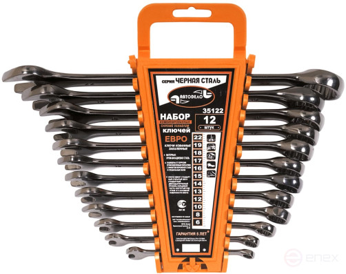 Набор комб.ключей АвтоDело"ЧернаяСталь" 12шт."ЕВРО"(холдер) 35122