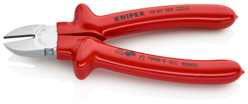 Бокорезы VDE, рез: провол. мягк. Ø 4 мм, средн. Ø 3 мм, твёрд. Ø 2.5 мм, L-180 мм,, 62 HRC, хром, 1-к ручки