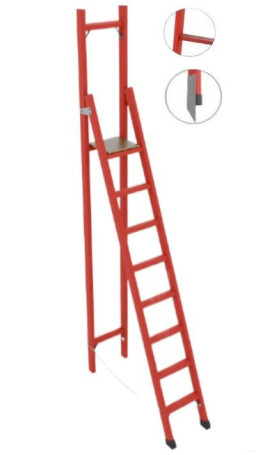 SSV-2.9ATM fiberglass stepladder with vertical support, Telecom, abrasive coating of steps, metal ends (Soft ground), h=3120mm, h of the working platform=1900mm, steps.8