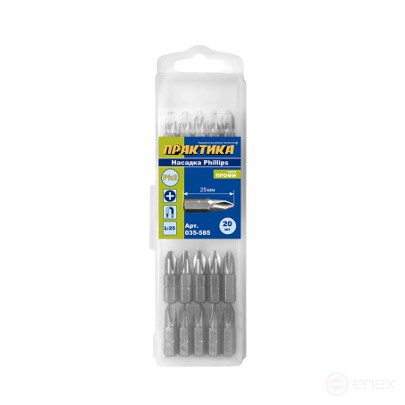 Screwdriver bit PRACTICE "Profi" PH-2 x 25mm (20 pcs), cassette (035-585)