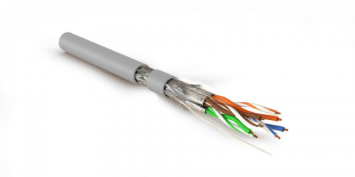 SFTP4-C7-S23-IN-LSZH-GY-500 (500 m) Twisted pair cable, shielded S/FTP, category 7(600MHz), 4 pairs (23 AWG), single core (solid), LSZH (ng(A)-HF), gray