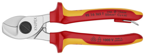 Cable cutter VDE, cut: cable Ø 15 mm (50 mm2, AWG 1/0), L-165 mm, chrome, 2-k handles, fear. strong, brilliant.