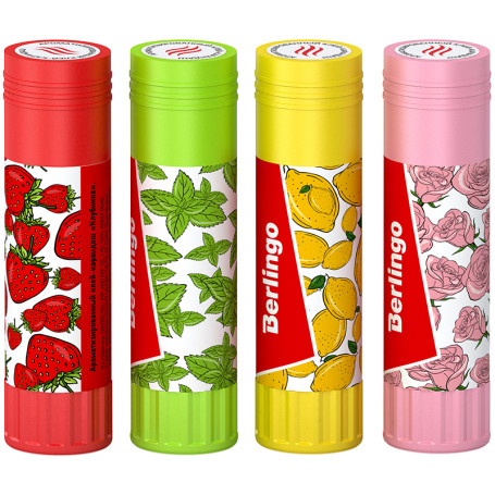 Berlingo "Aroma" glue stick, 21 g, flavored (mint, lemon, strawberry, rose), PVP