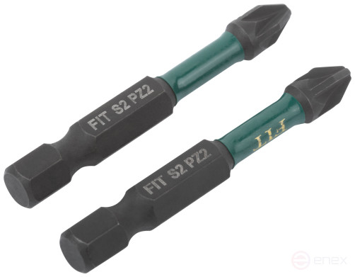 Биты кованые ударные, сталь S2, односторонние 50 мм PZ2, Профи 2 шт., блистер