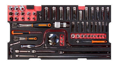 Fit&Go Set of 1/4" + 3/8" socket heads in a bed, 61 items