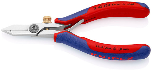 Stripper scissors for electronics, for one/many/thin-skinned. cable stripping: Ø 0.1 - 0.8 mm, spring, L-140 mm, with adjustment, 2-k handles