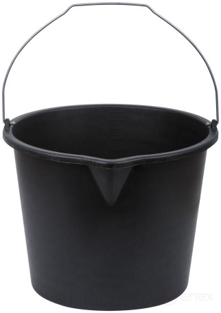 Plastic construction bucket for mixing mortar with a 12 l spout