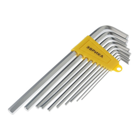 Набор ключей шестигранных ER-15101XL:Г-образных экстра длинных 1.5-10мм 10пр. ЭВРИКА /1/12/60