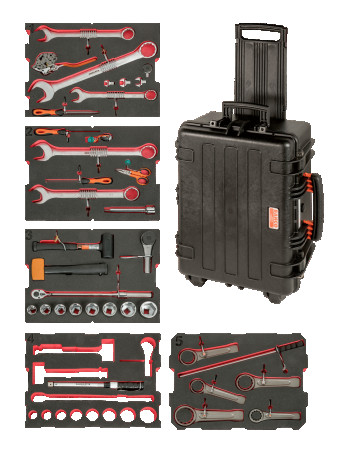 A set of tools for wind turbines in a hard case, 37 items