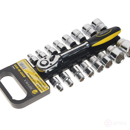 Набор торцевых головок с трещоткой ER-96100 1/2" DR 8-30мм 17 предметов, 72 зуб. (на держателе) ЭВРИКА /1/5/10
