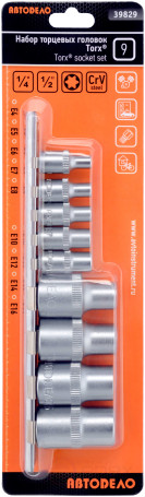 Набор головок TORX E4-E16 (DR1/4"&1/2"; 9пр; планка) (АвтоDело) 39829