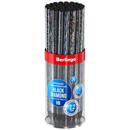 Pencil b/g Berlingo "Black Diamond", triangular, ebony, laser film, sharpened, assorted