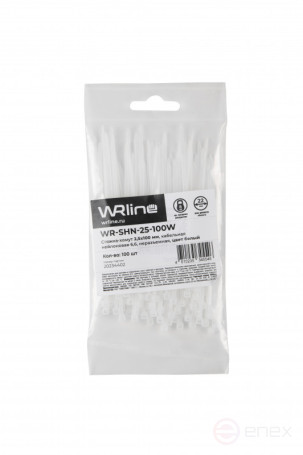 WRline WR-SHN-25-100W Стяжка-хомут 2,5х100 мм, кабельная нейлоновая 6,6, неразъемная, цвет белый (100шт)