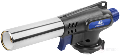 Gas burner for collet cylinder, reservoir.body, with piezo ignition, 360° rotation, 22 mm nozzle