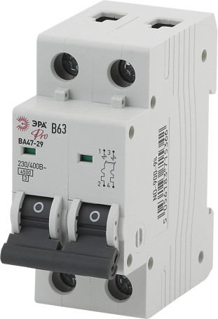 Автоматический выключатель ЭРА PRO NO-900-98 ВА47-29 2P 63А кривая B 4,5кА