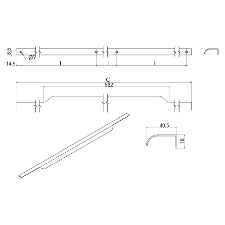 Handle meb. overhead alum. LINEA 768/797 matt black, AKS
