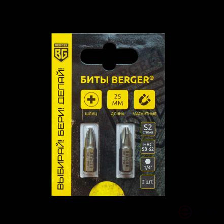 Биты магнитные PH2x25мм, 2 шт, S2, BERGER, BG2367