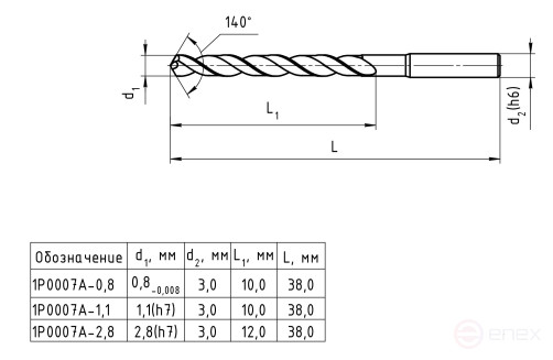 Carbide drill bit, without coolant supply, 1P0007A-2.8