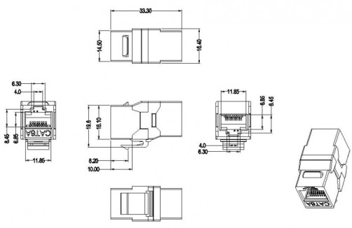 CA2-KJ-C6A-BK Проходной адаптер (coupler), RJ-45(8P8C) формата Keystone Jack, категория 6a, 4 пары, черный