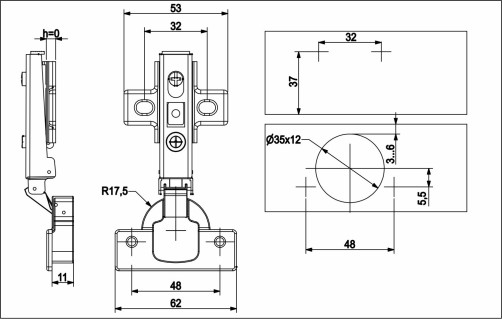 Overhead hinge with door closer 48mm h0 clip-on AKS LIGHT