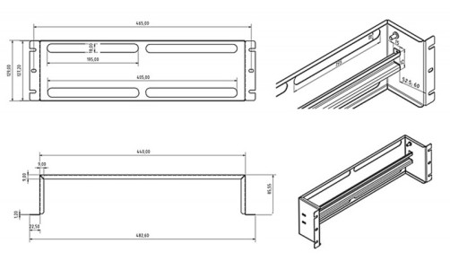 BPB19-PS-3U-RAL9005 DIN rail panel with adjustable mounting depth, 19", 3U, 22 seats, color black (RAL 9005)