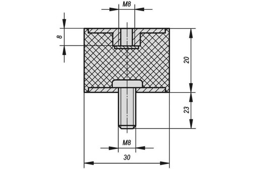Виброизолятор (буфер резинометаллический) M6x18 до 40 кг KIPP K0568.02001555
