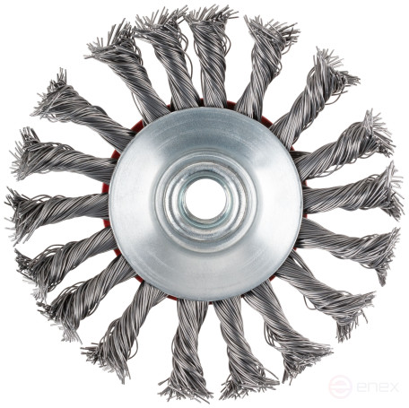 Корщетка-колесо с наклоном, гайка М14, стальная витая проволока 115 мм, блистер
