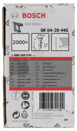 Countersunk head pin SK64 20G 44 mm, digitized.