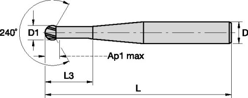 Фреза со сферическим концом и удлиненной шейкой F2AB0200AWM30 KC639M Ø 2 мм