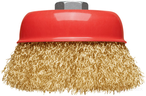 Корщетка-чашка, гайка М14, стальная латунированная волнистая проволока 100 мм, блистер