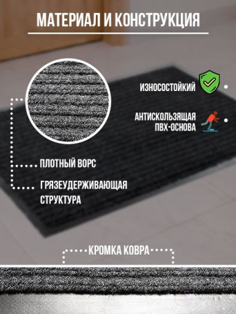 Door mat 90x60 cm, grey