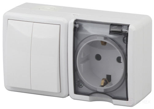Socket Block with Switch ERA Expert 11-7402-01 Dual IP54 16A-10AX-250V AC White