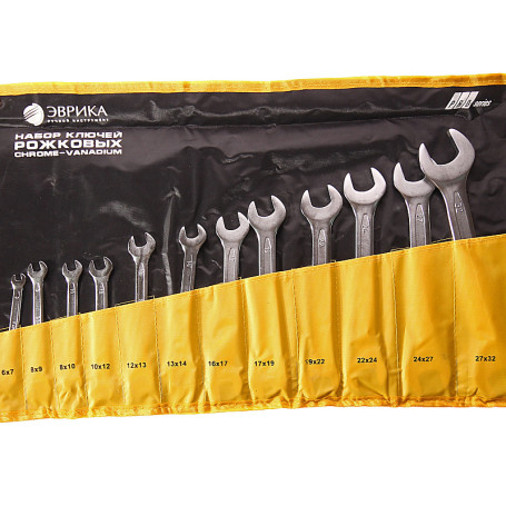 Набор ключей рожковых (6х7,8х9,8.10,10х12,12х13,13х14,16х17,17х19,19х22,22х24,24х27,27х32мм) планшет 12 предметов CrV PRO ЭВРИКА 1/8