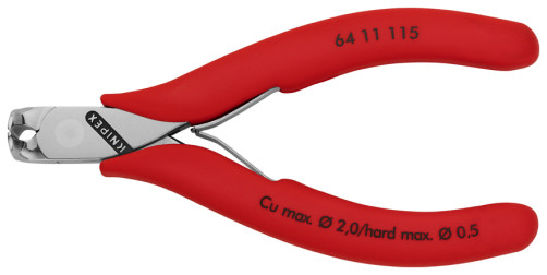 Wire cutters for electronics, cutting edges without chamfer, spring, cut: provol. soft. Ø 1.4 mm, cf. Ø 0.8 mm, L-115 mm, 1-K handles