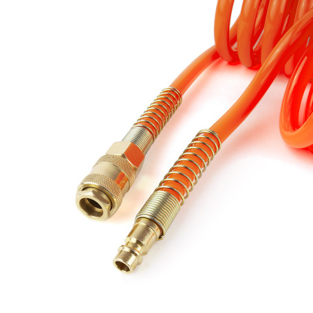 Шланг пневматический спиральный PU 8х12мм с быстросъемными фитингами 10м AV-700010 "AV Steel"