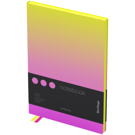 Notebook A5 80 l., leatherette, Berlingo "Radiance", black cut, yellow/pink gradient
